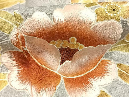 平和屋着物●訪問着　作家物　刺繍　草花文　金彩　正絹　逸品　AABK7902fy