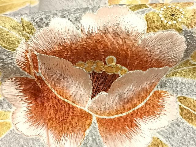 平和屋着物●訪問着　作家物　刺繍　草花文　金彩　正絹　逸品　AABK7902fy