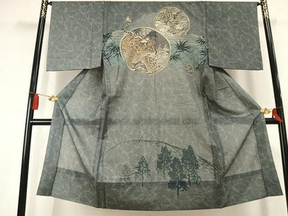 平和屋着物●男性　長襦袢　無双仕立て　手描き　虎　金彩　AABK7907fy