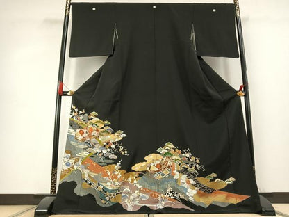平和屋着物●創業460年・千總　黒留袖　駒刺繍　文箱花文　金彩　小田急百貨店扱い　ロング丈　正絹　逸品　AABK7908fy
