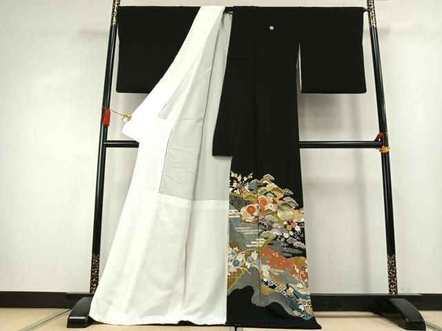 平和屋着物●創業460年・千總　黒留袖　駒刺繍　文箱花文　金彩　小田急百貨店扱い　ロング丈　正絹　逸品　AABK7908fy
