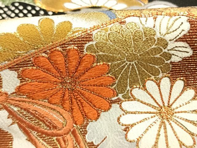 平和屋着物●創業460年・千總　黒留袖　駒刺繍　文箱花文　金彩　小田急百貨店扱い　ロング丈　正絹　逸品　AABK7908fy