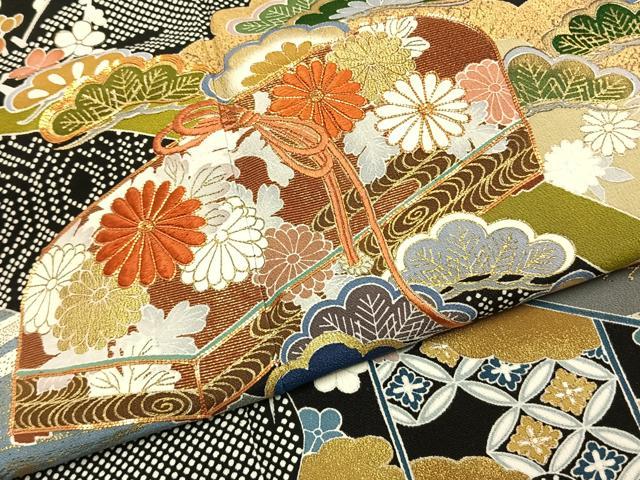 平和屋着物●創業460年・千總　黒留袖　駒刺繍　文箱花文　金彩　小田急百貨店扱い　ロング丈　正絹　逸品　AABK7908fy