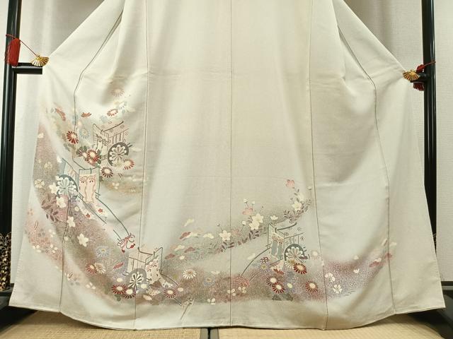 平和屋着物●訪問着　御所車花文　暈し染め　金銀彩　正絹　逸品　AABK7909fy