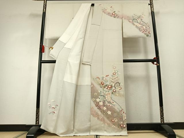 平和屋着物●訪問着　御所車花文　暈し染め　金銀彩　正絹　逸品　AABK7909fy