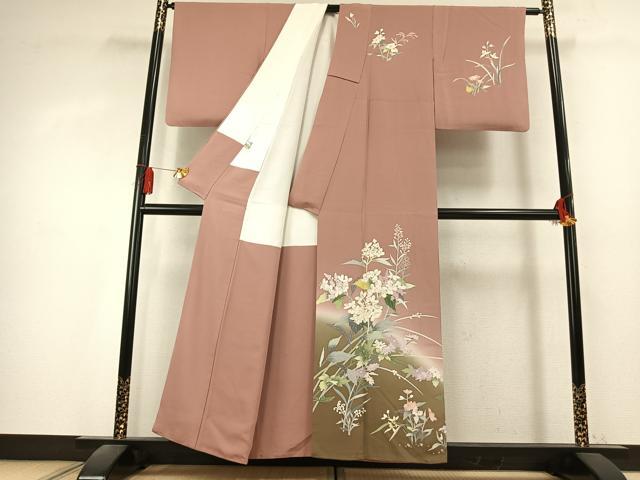 平和屋着物●訪問着　友禅　作家物　草花文　暈し染め　正絹　逸品　AABK7912fy