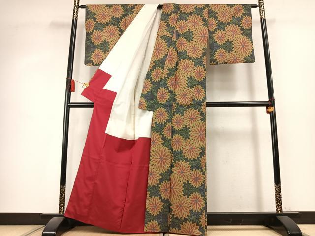 平和屋着物●本場大島紬　7マルキ　舞花文　正絹　逸品　AABK7914fy