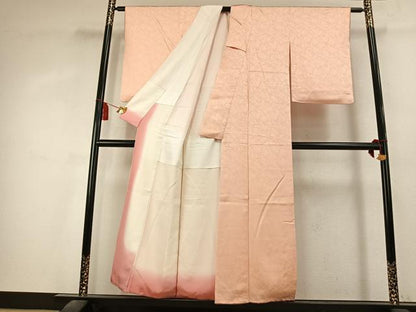 平和屋着物●上質な色無地　網目地紋　洗柿色　正絹　逸品　AABK7918fy