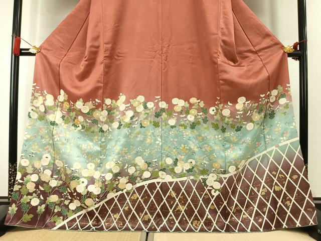 平和屋着物○訪問着 駒刺繍 草花文 暈し染め 金彩 正絹 逸品