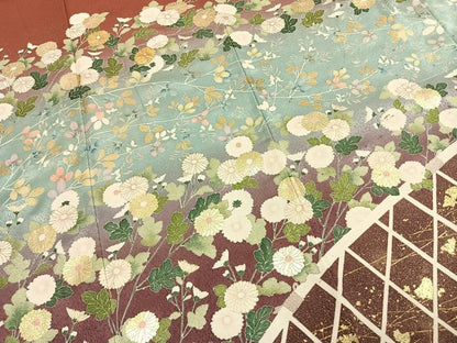 平和屋着物●訪問着　駒刺繍　草花文　暈し染め　金彩　正絹　逸品　AABK7920fy