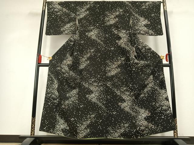 平和屋着物●上質な小紋　舞桜文　黒地　正絹　逸品　AABK7922fy