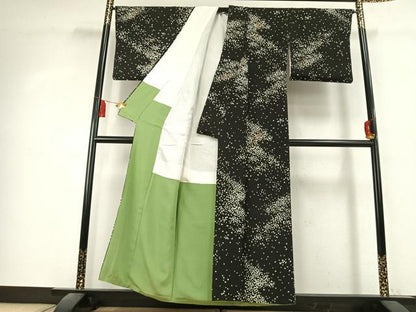平和屋着物●上質な小紋　舞桜文　黒地　正絹　逸品　AABK7922fy