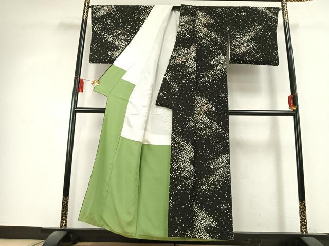 平和屋着物●上質な小紋　舞桜文　黒地　正絹　逸品　AABK7922fy