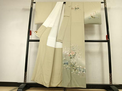 平和屋着物●訪問着　友禅　草花文　暈し染め　正絹　逸品　AABK7923fy