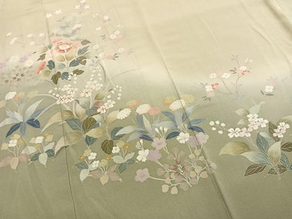 平和屋着物●訪問着　友禅　草花文　暈し染め　正絹　逸品　AABK7923fy