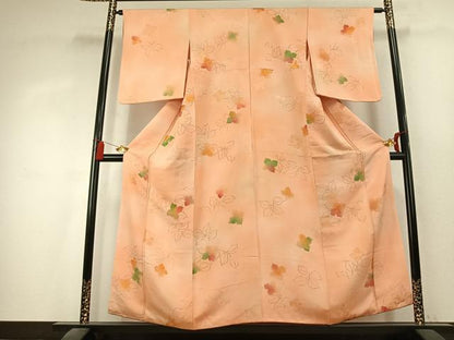 平和屋着物●上質な小紋　地紋起こし　草花文　暈し染め　正絹　逸品　AABK7924fy