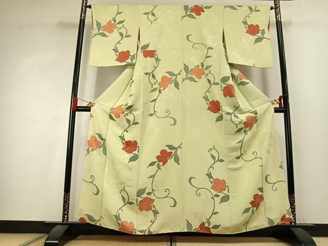 平和屋着物●上質な小紋　地紋起こし　花唐草文　正絹　逸品　AABK7926fy