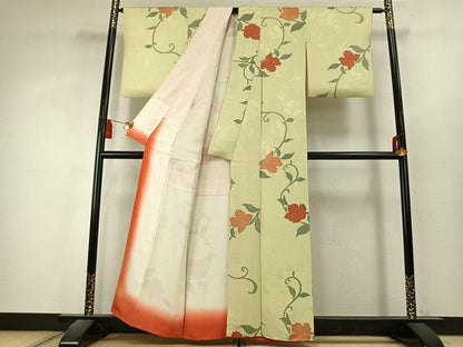 平和屋着物●上質な小紋　地紋起こし　花唐草文　正絹　逸品　AABK7926fy