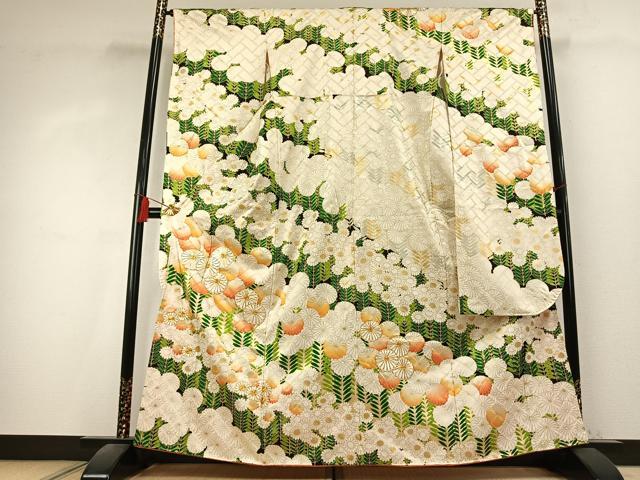 平和屋着物●豪華振袖　駒刺繍　草花文　金彩　正絹　逸品　AABK7929fy