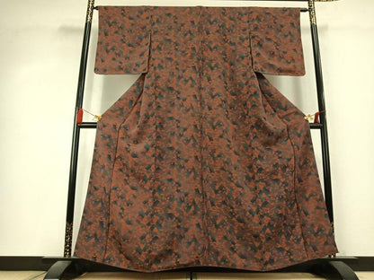 平和屋着物●上質な小紋　型染め　草花文　鬼しぼ縮緬　正絹　逸品　未使用　AABK7931fy