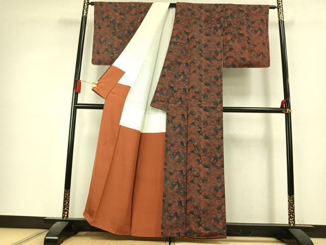 平和屋着物●上質な小紋　型染め　草花文　鬼しぼ縮緬　正絹　逸品　未使用　AABK7931fy