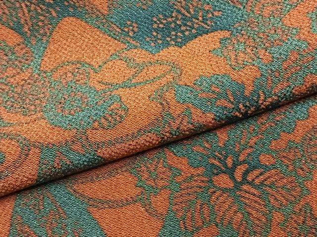 平和屋着物●上質な小紋　型染め　草花文　鬼しぼ縮緬　正絹　逸品　未使用　AABK7931fy