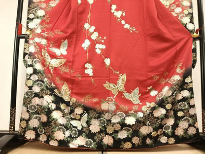 平和屋着物●豪華振袖　花蝶文　暈し染め　金銀彩　正絹　逸品　AABK7932fy