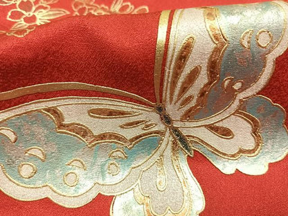 平和屋着物●豪華振袖　花蝶文　暈し染め　金銀彩　正絹　逸品　AABK7932fy