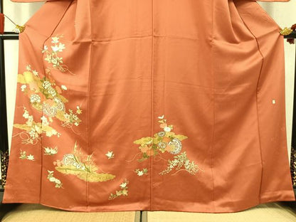 平和屋着物●十日町老舗ブランド　吉澤友禅　吾妻徳穂　訪問着　駒刺繍　草花文　金彩　正絹　逸品　AABK7936fy