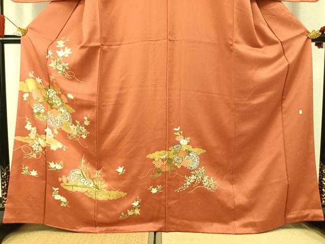 平和屋着物●十日町老舗ブランド　吉澤友禅　吾妻徳穂　訪問着　駒刺繍　草花文　金彩　正絹　逸品　AABK7936fy