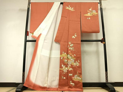 平和屋着物●十日町老舗ブランド　吉澤友禅　吾妻徳穂　訪問着　駒刺繍　草花文　金彩　正絹　逸品　AABK7936fy