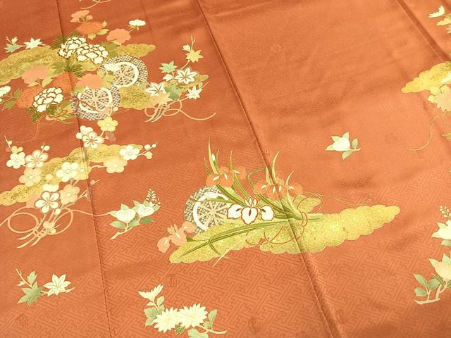 平和屋着物●十日町老舗ブランド　吉澤友禅　吾妻徳穂　訪問着　駒刺繍　草花文　金彩　正絹　逸品　AABK7936fy