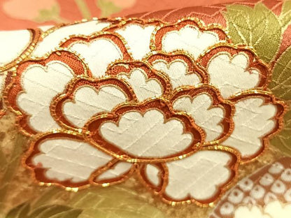 平和屋着物●十日町老舗ブランド　吉澤友禅　吾妻徳穂　訪問着　駒刺繍　草花文　金彩　正絹　逸品　AABK7936fy