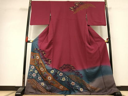 平和屋着物●訪問着　辻が花　暈し染め　金彩　ロング丈　正絹　逸品　AABK7937fy