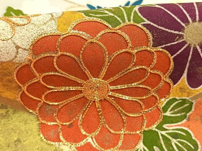 平和屋着物●訪問着　駒刺繍　草花文　金銀彩　正絹　逸品　AABK7938fy