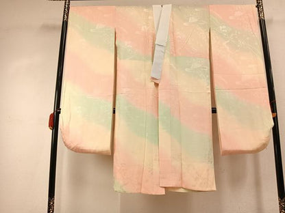 平和屋着物●振袖用長襦袢　無双仕立て　扇面花地紋　暈し染め　正絹　逸品　AABK7939fy