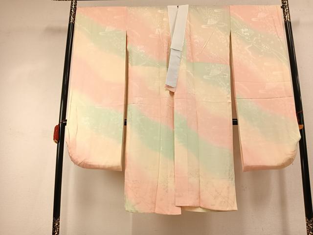 平和屋着物●振袖用長襦袢　無双仕立て　扇面花地紋　暈し染め　正絹　逸品　AABK7939fy