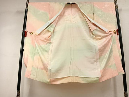 平和屋着物●振袖用長襦袢　無双仕立て　扇面花地紋　暈し染め　正絹　逸品　AABK7939fy