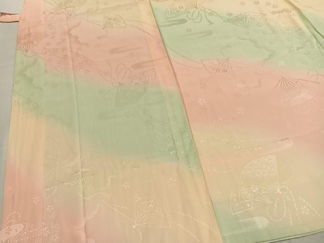 平和屋着物●振袖用長襦袢　無双仕立て　扇面花地紋　暈し染め　正絹　逸品　AABK7939fy