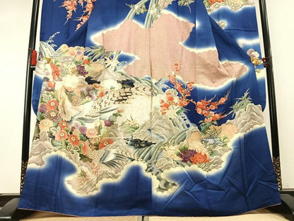 平和屋着物●豪華振袖　駒刺繍　孔雀花文　暈し染め　金糸　金彩　正絹　逸品　AABK7940fy