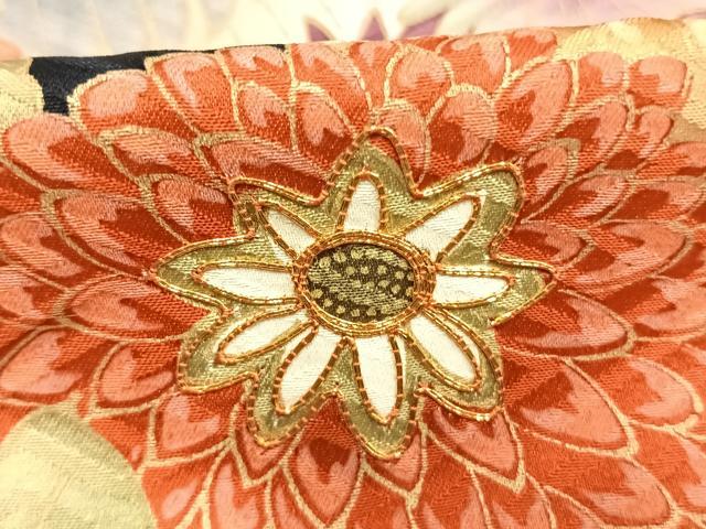 平和屋着物●豪華振袖　駒刺繍　孔雀花文　暈し染め　金糸　金彩　正絹　逸品　AABK7940fy