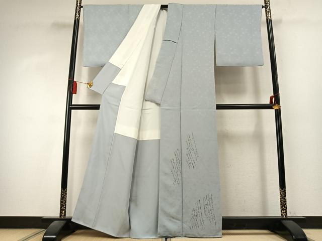 平和屋着物●豪華色留袖　作家物　手描き　草花地紋　詩歌　薄雲鼠色　正絹　逸品　AABK7943fy