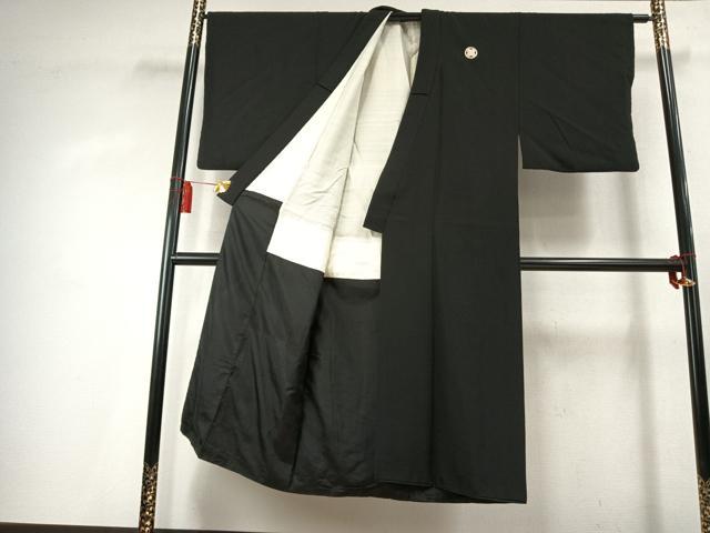 平和屋着物●男性　黒紋付　正絹　逸品　AABK7945fy