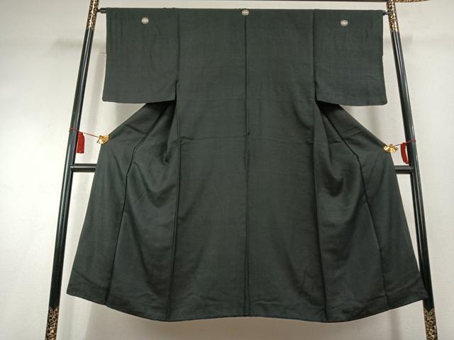 平和屋着物●男性　黒紋付　正絹　逸品　AABK7946fy