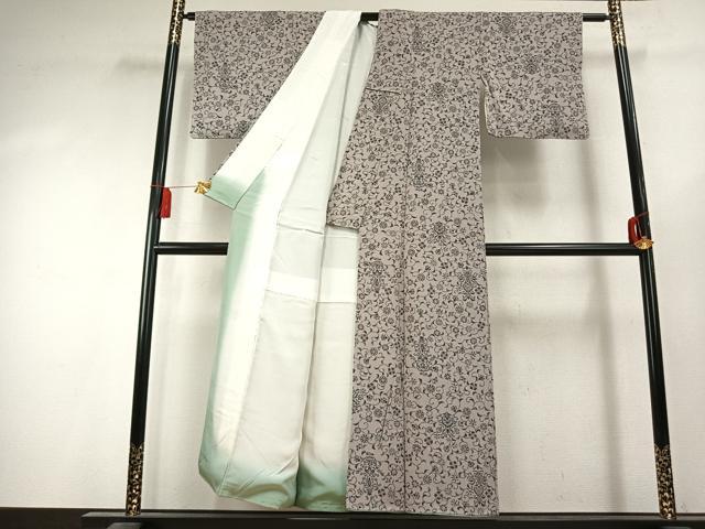 平和屋着物▼上質な小紋　花唐草文　鬼しぼ縮緬　正絹　逸品　未使用　AABK7949fy