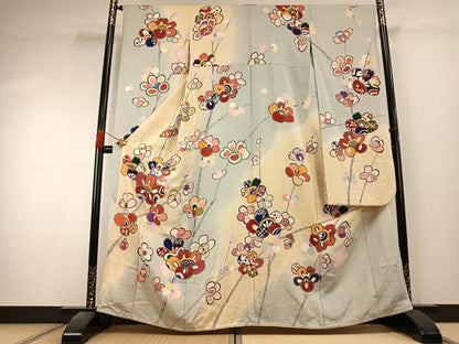 平和屋着物●豪華振袖　枝花文　暈し染め　正絹　逸品　AABK7951fy