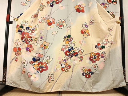 平和屋着物●豪華振袖　枝花文　暈し染め　正絹　逸品　AABK7951fy