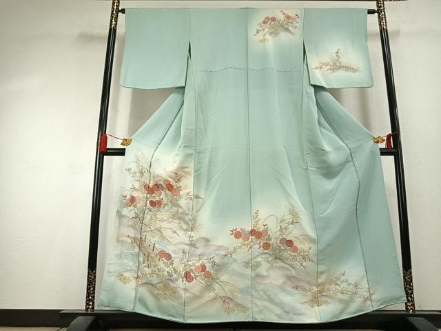 平和屋着物●訪問着　中国三大刺繍　スワトウ刺繍　汕頭刺繍　総刺繍　草花文　暈し染め　正絹　逸品　AABK7959fy