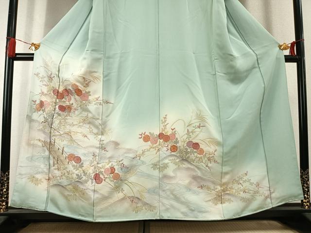 平和屋着物●訪問着　中国三大刺繍　スワトウ刺繍　汕頭刺繍　総刺繍　草花文　暈し染め　正絹　逸品　AABK7959fy