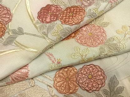 平和屋着物●訪問着　中国三大刺繍　スワトウ刺繍　汕頭刺繍　総刺繍　草花文　暈し染め　正絹　逸品　AABK7959fy